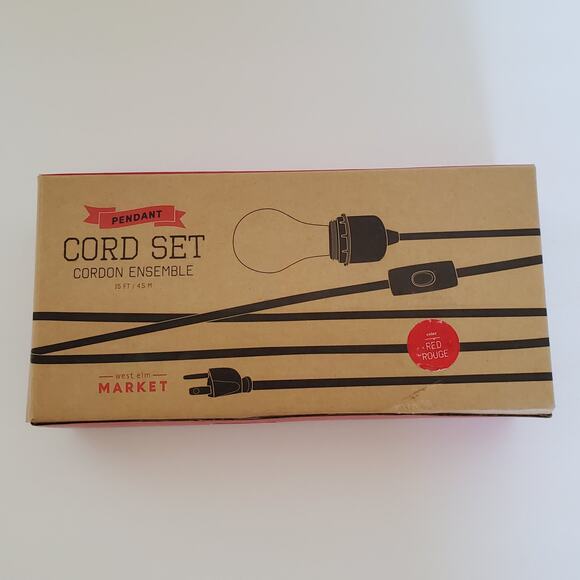 West Elm Plug-In Pendant Cord Set Red Swag Pendant Light Kit 15 ft New - Picture 2 of 16